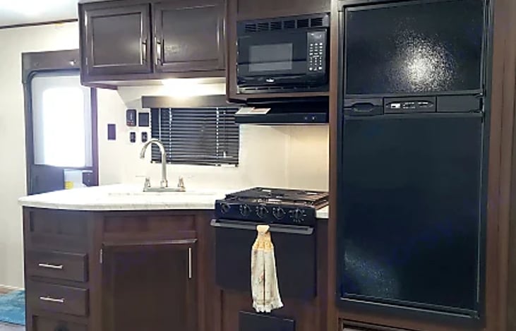 Kitchen area from dining room table.