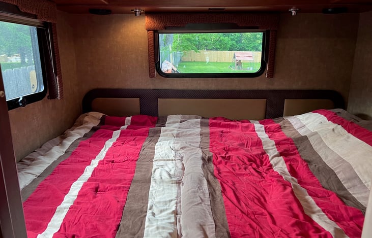 Back bed made into very large king.  At 6' 3", my husband is the reason we bought this particular RV.