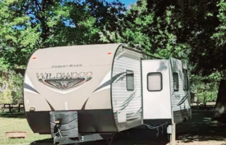 Exterior slide outside of camper.