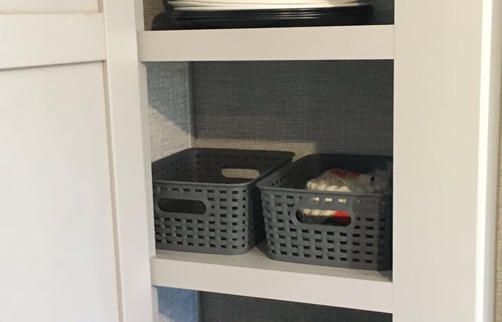 Our kitchen pantry has multiple shelves with bins to hold your dry goods for your trip!
