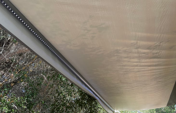 Awning fully opened with led lights on