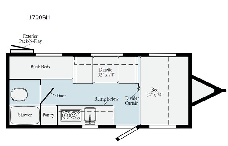 Representative floor plan provided by a trusted RVshare partner.