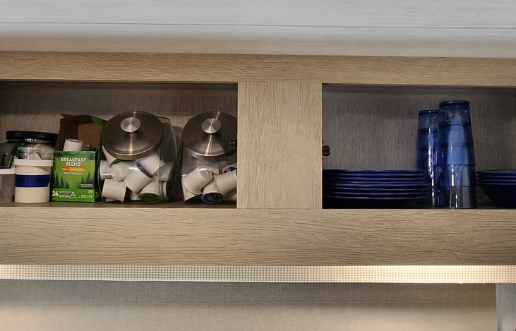 Assorted K-cups included and plates & cups for meals.