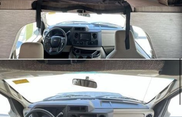 Front cockpit & overhead queen sized bed