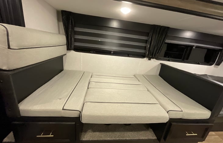 Cushion configuration for Dinette Sleeping area, 43” x 82”