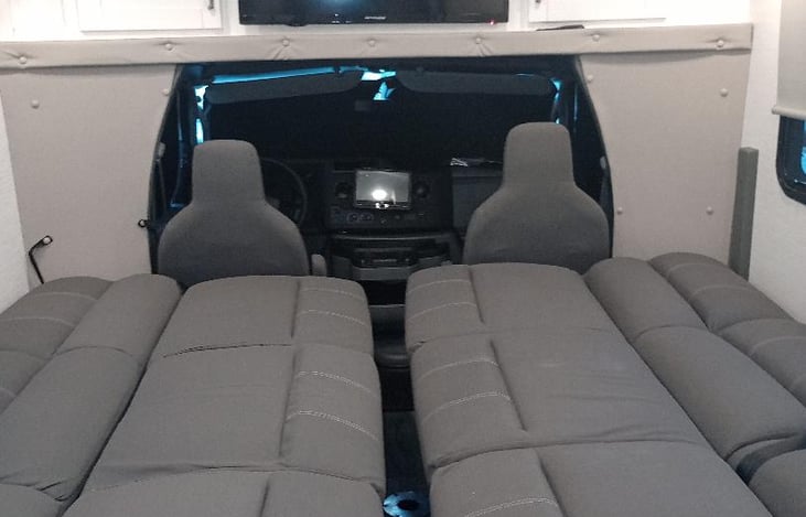 2 beds 74 in x 42 in for each side. 6 by 8 feet