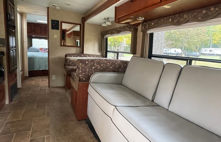 sofa sleeper. (seatbelts are tucked in)