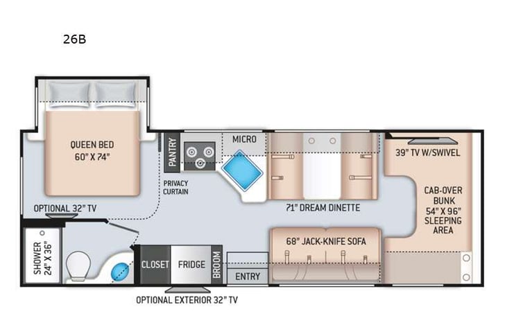 Representative floor plan provided by a trusted RVshare partner.