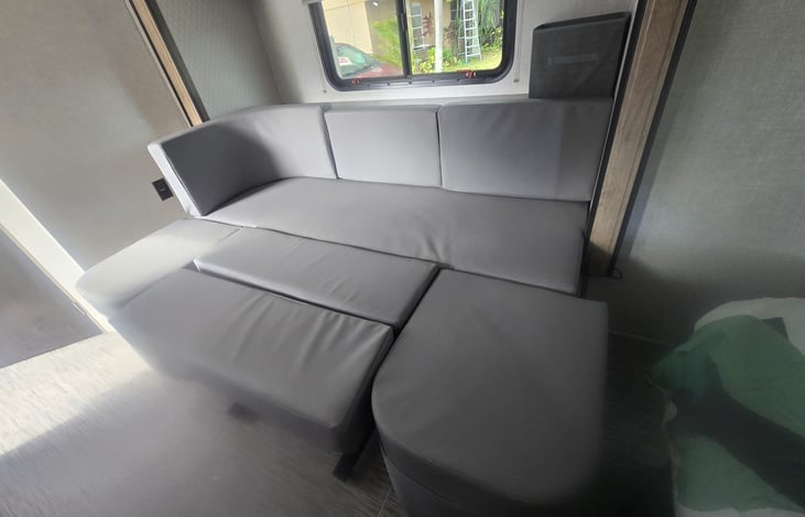 converted dining area with new upholstery