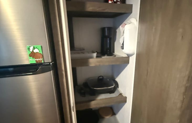 Pantry has kitchen essntials, room to store food you bring!