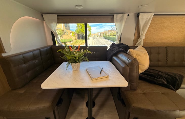 “Dinette converts to additional sleeping space.”