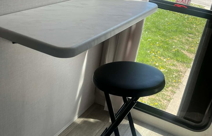 Fold down desk inside bunkhouse