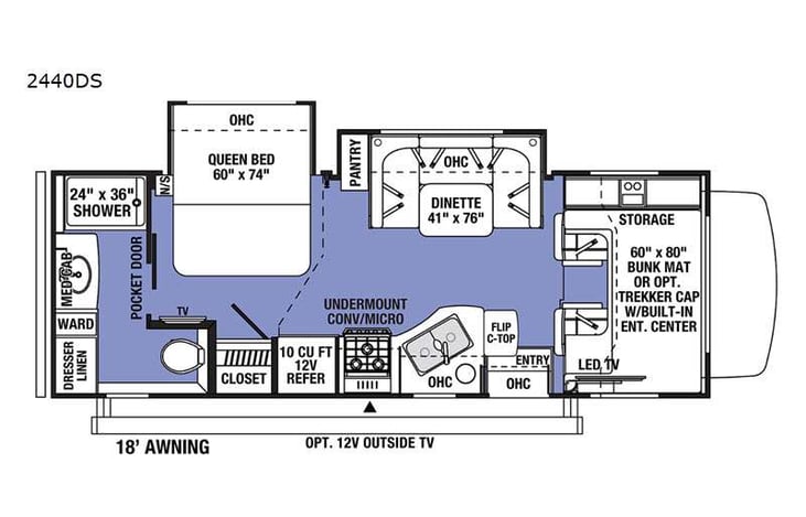 Representative floor plan provided by a trusted RVshare partner.