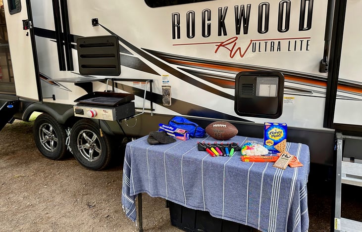 Camping table for all those smores, hot chocolate and games. Even great for prep table or cooking too.