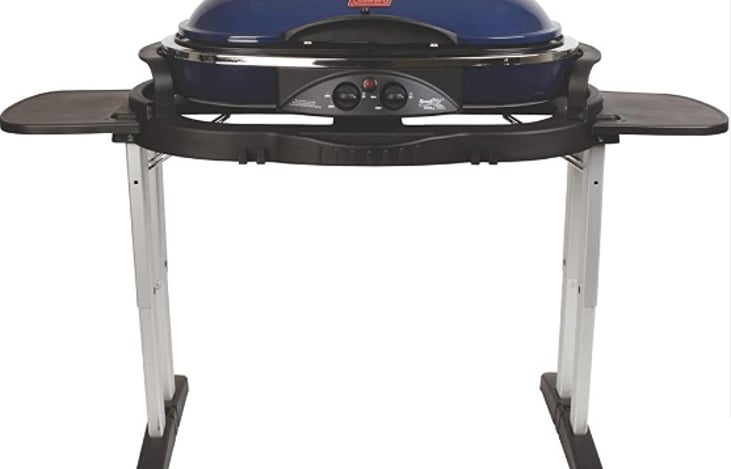 Coleman gas grill plumbed into camper gas supply. Please line with aluminum foil and clean after use.