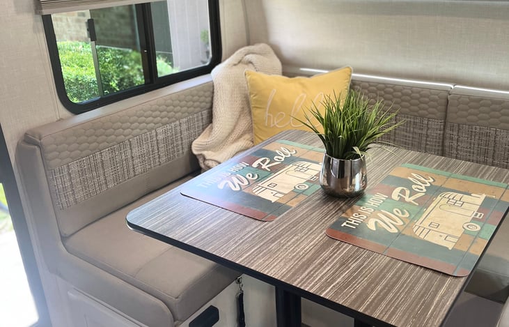 Wrap around dining space. Easily converts to a full size bed.