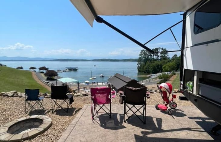 Happy campers in Tennessee staying cool with our automatic awning.