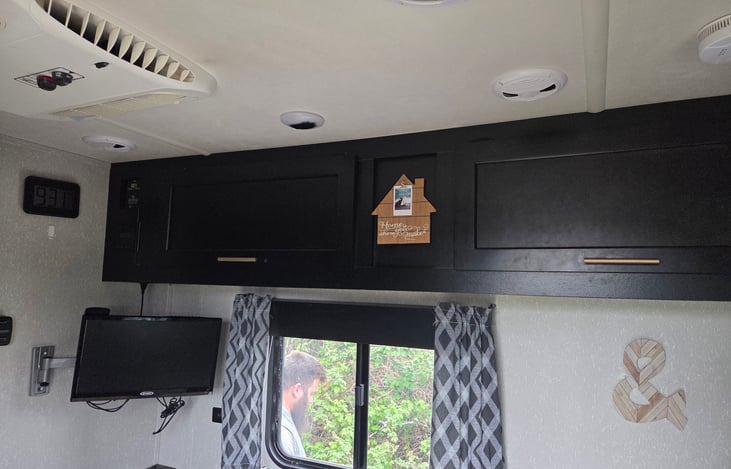 Above dinette storage for food and dishes