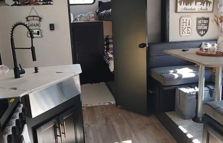 Bunk room has door for privacy. Ample storage space for clothes etc.