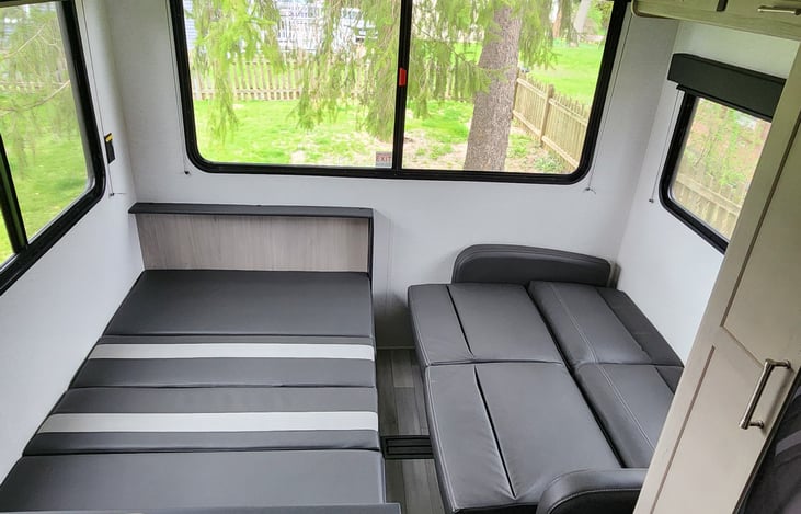 Dinette converts to bed. 2 children or 1 teenager or adult.