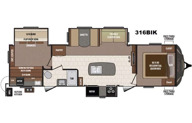 Representative floor plan provided by a trusted RVshare partner.