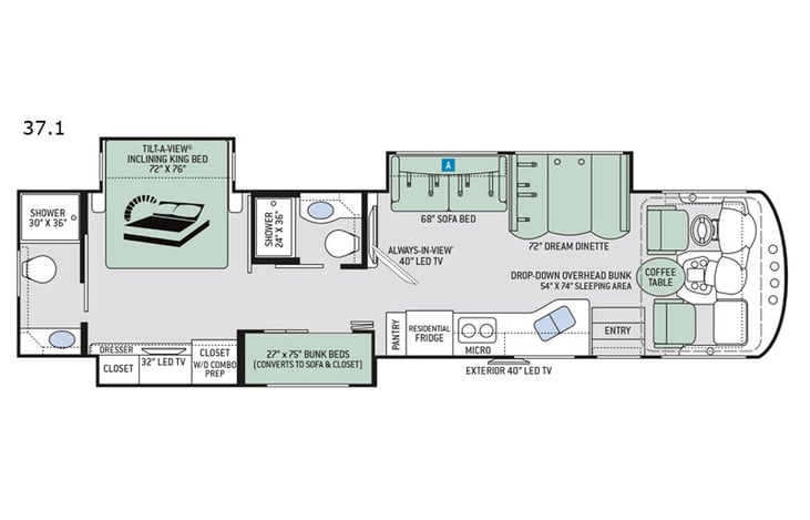 Representative floor plan provided by a trusted RVshare partner.