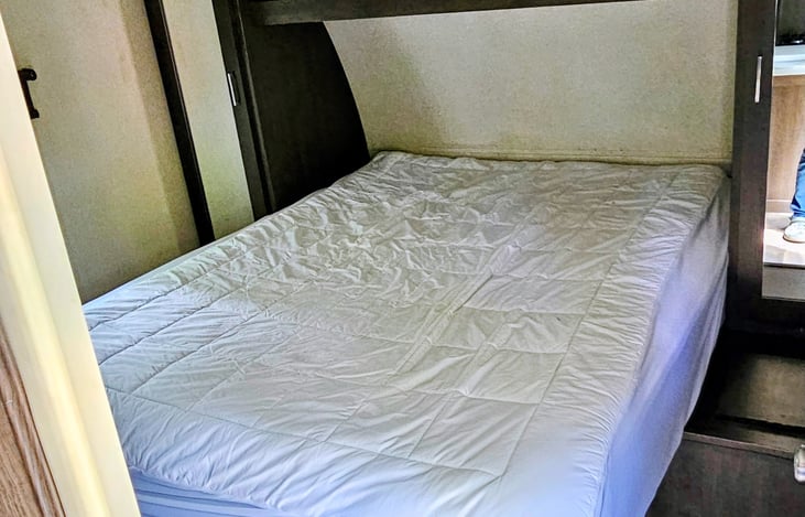 Queen bed in front bedroom