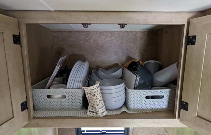 Kitchen stocked with plates, cups, silverware, pots, pans, utensils, etc. Inquire if you're looking for something specific.