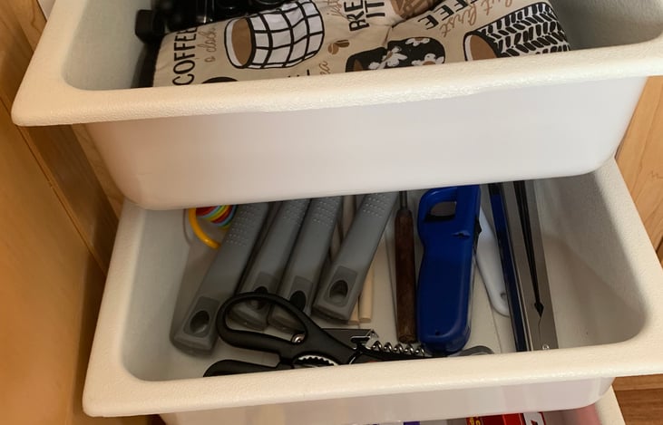 Fully stocked kitchen.