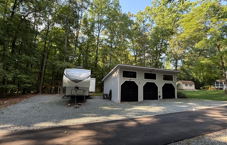 Private, wooded, and quiet area. 30 amp power from nearby garage.
