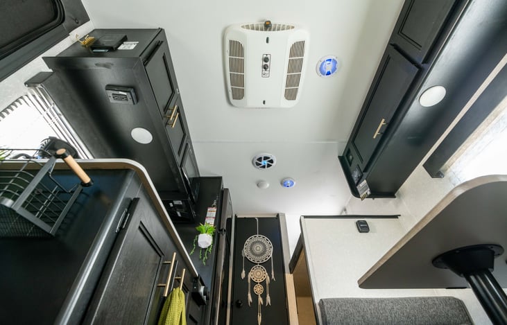 Ceiling speakers and subwoofer are led lit making a good night light for the kiddos