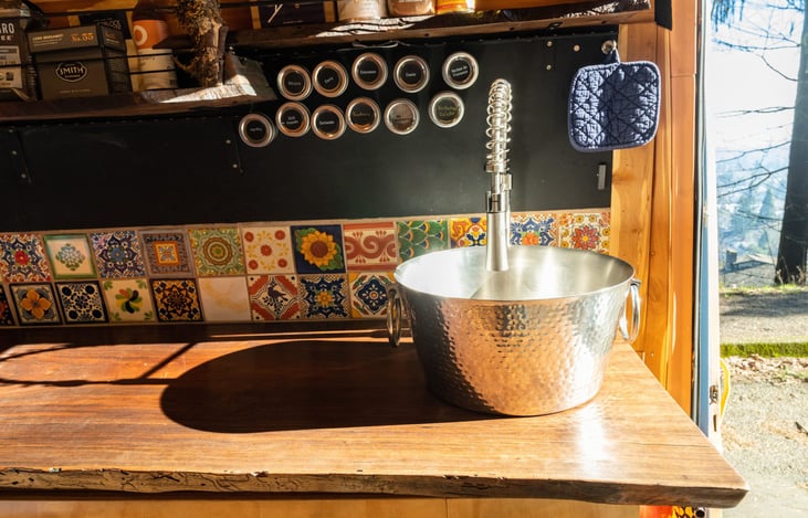 Spices galore - kept in place on magnetic black board that also doubles as a screen to capture your travels!