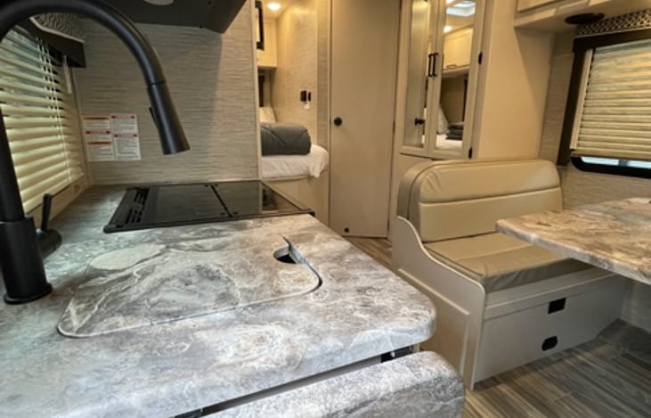 Lots of counter space. Attached extendable counter if more space is needed.