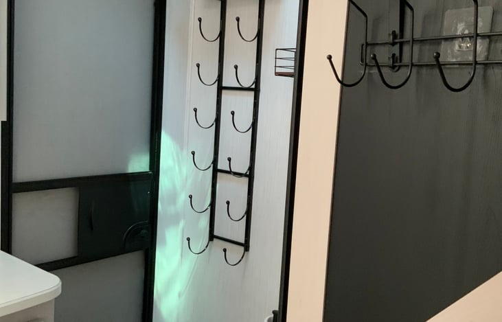 Bathroom with exterior door for convivence.