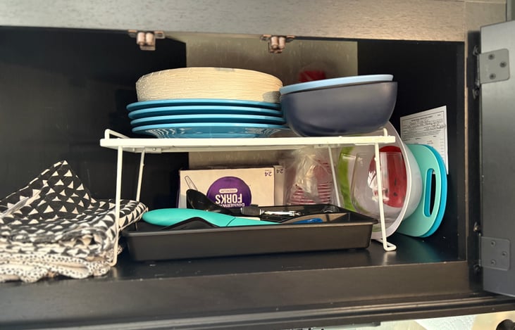 Dishes, bowls, cutting boards, utensils for your use.