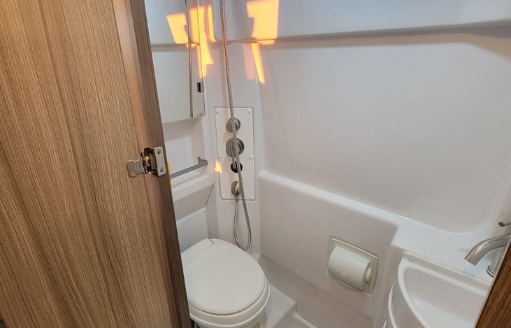 Enjoy the comfort and privacy of a personal bathroom wherever your adventures take you.  Embrace the simplicity and convenience of a wet bath in your van.