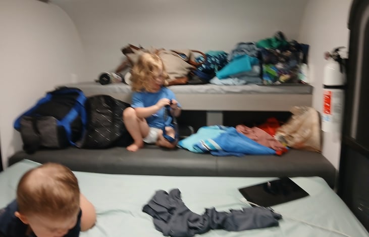 Bunk
Storage underneath 
Fire extinguisher
Shown with bed layed down