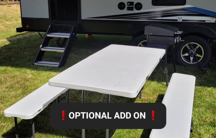 Our 6-foot folding picnic table is available as an optional add on either with the benches or as the table alone!  Check it Out!