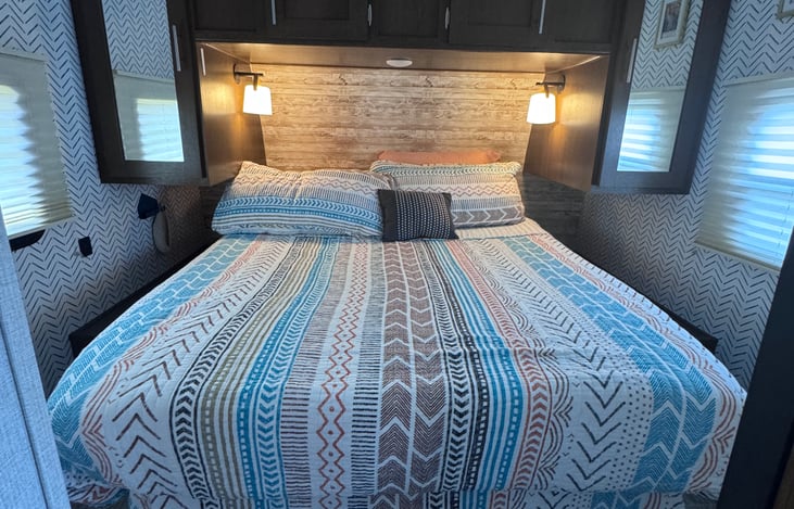 Private bedroom with cooling memory foam mattress topper