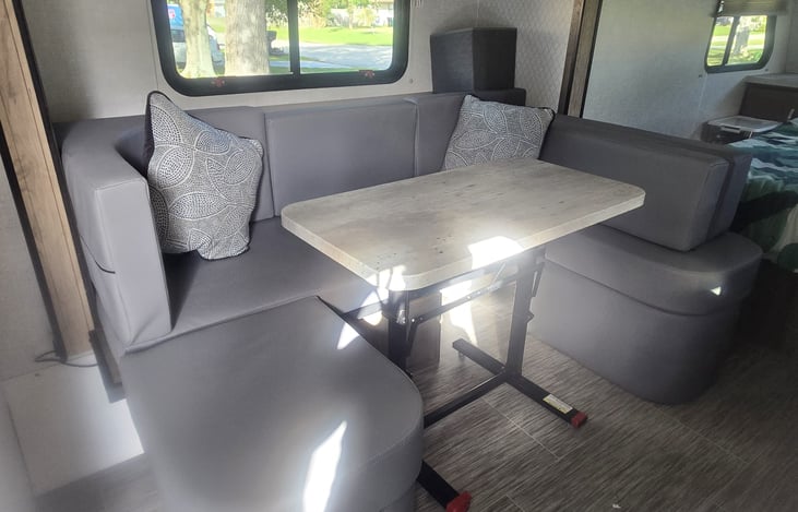 roomy dining area that was reupholstered in Dec 2024