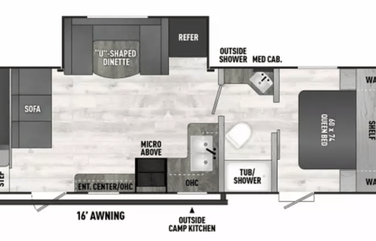Floor plan allows for access to the bathroom from the main bedroom or the bunks even during the night.