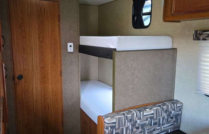 Bunk bed features 2 - 6in memory foam mattresses