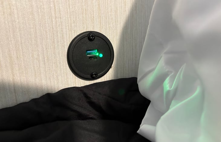 USB A and USB C chargers at each bed.