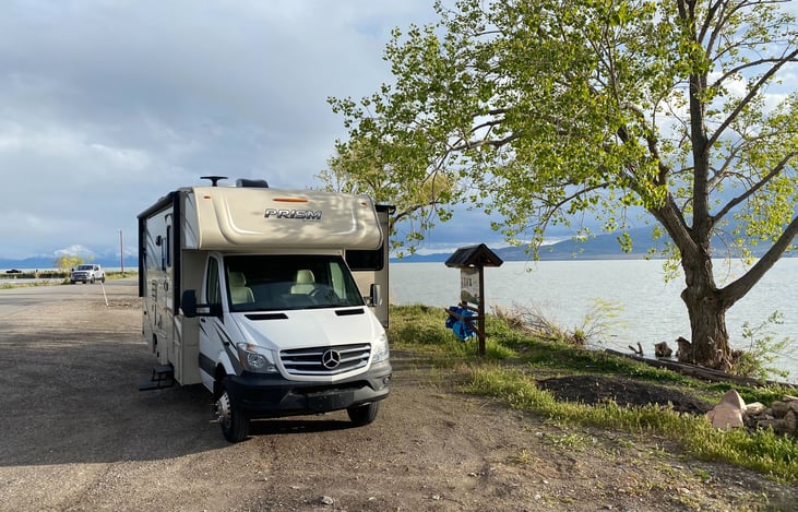 Exterior view of this awesome Mercedes Sprinter cab.

This also has a 16' long awning too!