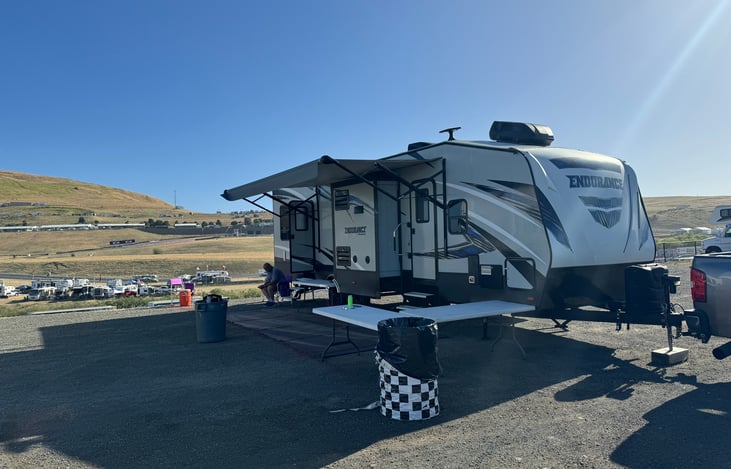All set up for renters @ Sonoma Raceway for NASCAR. 
Fresh Water tanks filled - fuel for Generator is full, Propane topped off - ready for the weekend!