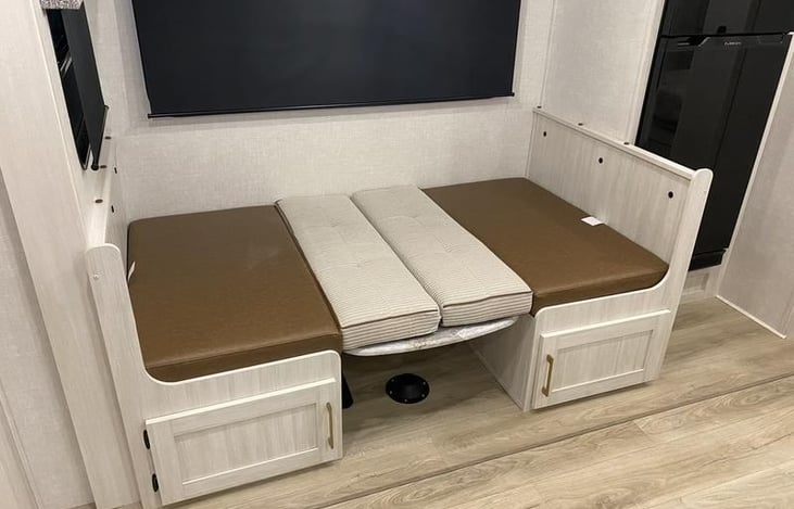 Dinette converted without bedding sheets etc.