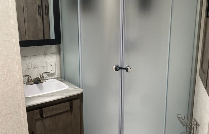 Bathroom with the shower door closed