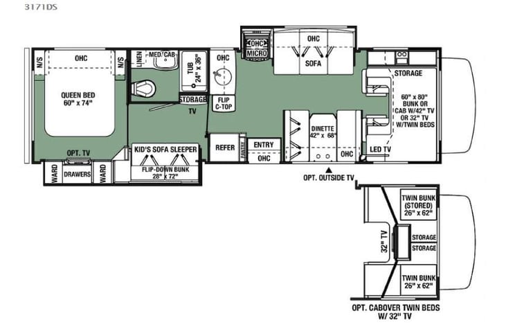 Representative floor plan provided by a trusted RVshare partner.