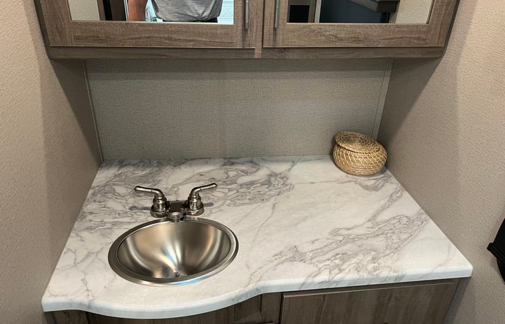 Plenty of counter space and large vanity storage