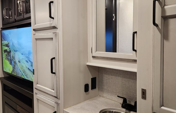 Electrical outlets and lighting in vanity area